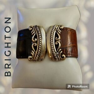 VTG BRIGHTON 1990s Chunky Two-tone Leather Croc Belt Bracelet